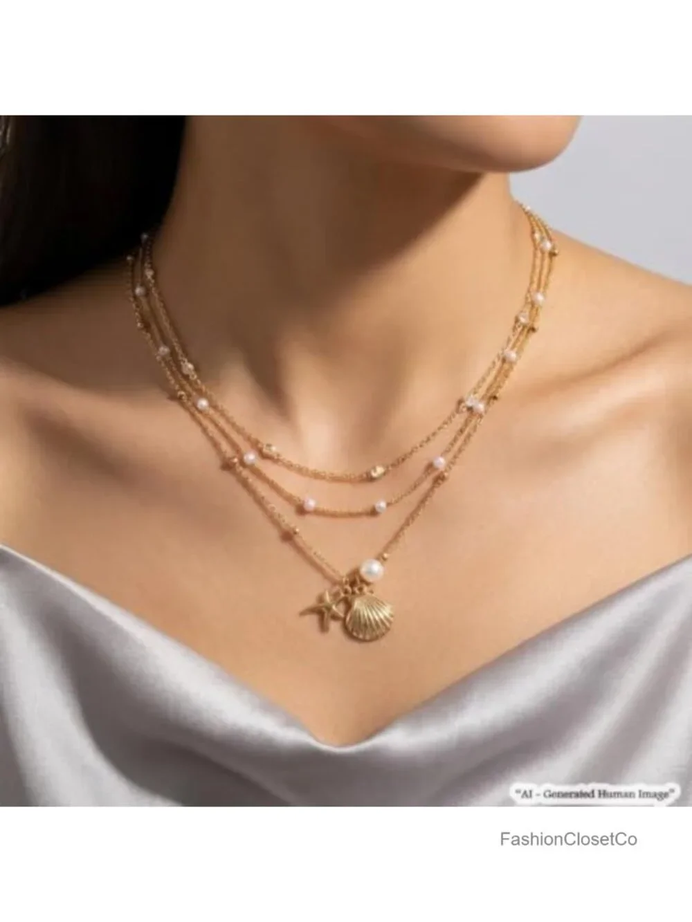 Boho Seashell Layered Necklace Set Pearl Starfish Charm Chain for Women Trendy